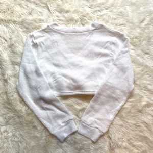 White Long Sleeve Cropped Tie Back Sweater